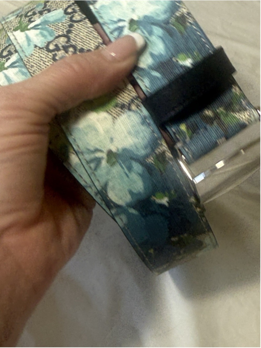 Gucci Gucci Silver Buckle Blue GG Supreme Coated Canvas Belt 95/38 floral - Picture 9 of 16